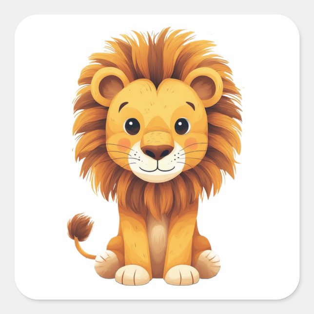 Cute Lion Nursery Wall Art Jungle Square Sticker (Front)