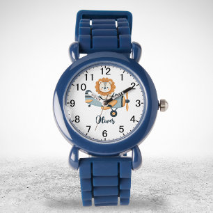 Cute Lion on Charming Aeroplane Personalised Watch