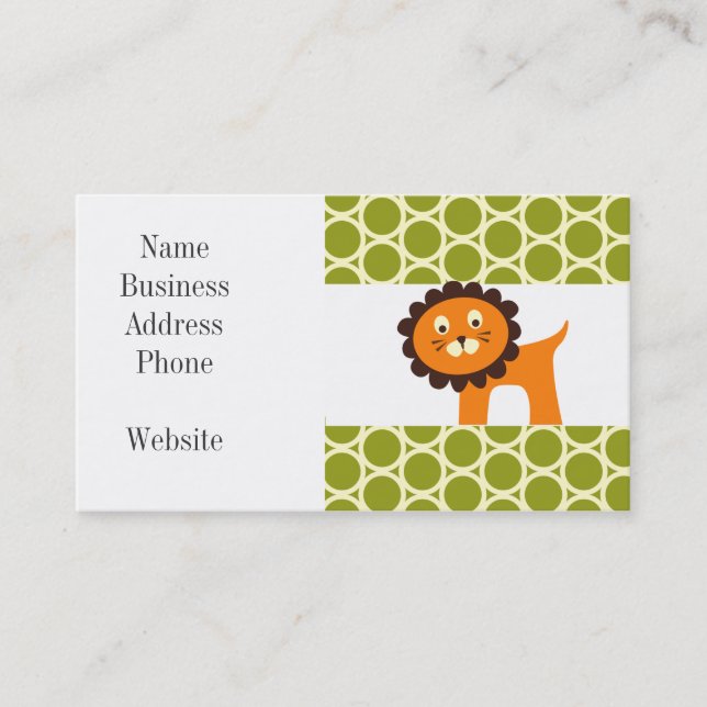 Cute Lion on Green Pattern Gifts for Kids Business Card (Front)