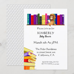 Cute Lion On Library Baby Shower Invitation