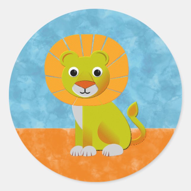 Cute Lion On Watercolor Background Classic Round Sticker (Front)