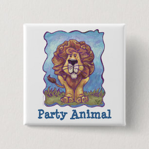 Cute Lion Party Animal 15 Cm Square Badge