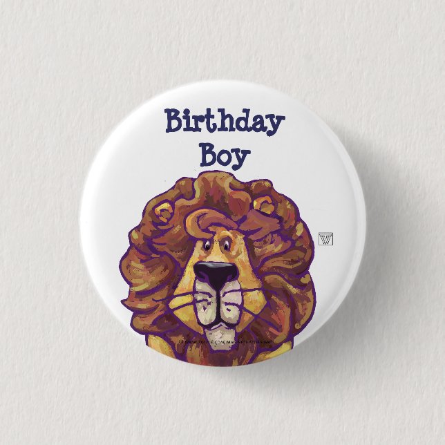 Cute Lion Party Centre Birthday Boy 3 Cm Round Badge (Front)