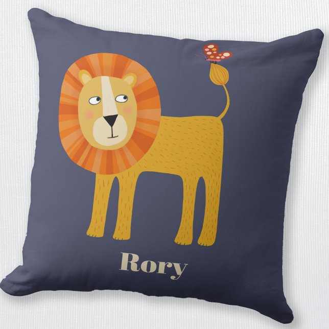 Cute Lion Personalised Cushion (Personalized custom name lion throw pillow)