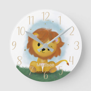 Cute Lion Personalised Gender Neutral Round Clock