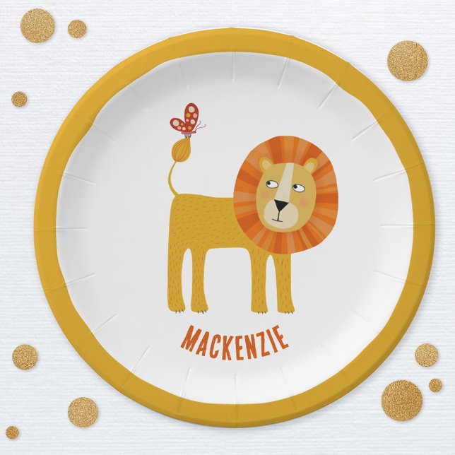 Cute Lion Personalised Paper Plate (Cute lion personalized paper party plate)