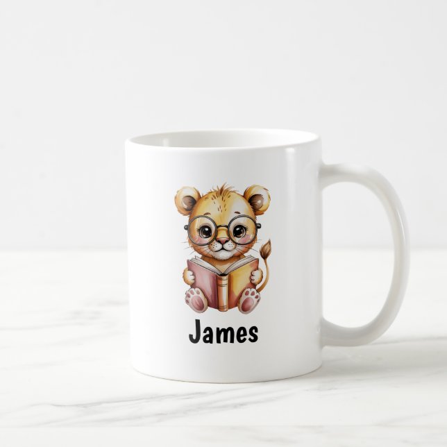 Cute Lion Reading a Book Custom Coffee Mug (Right)
