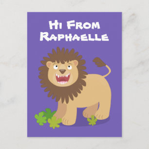 Cute lion roaring cartoon illustration postcard