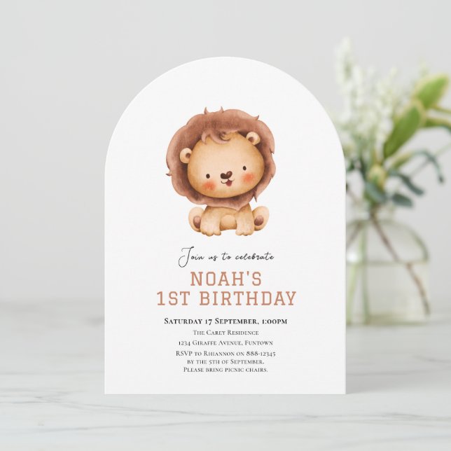 Cute Lion safari birthday invitation (Standing Front)
