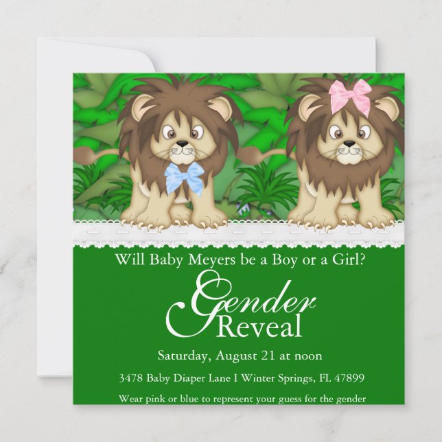 Cute Lion Safari Gender Reveal Party Invitation (Front)