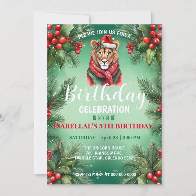 Cute lion safari Santa Christmas birthday party Save The Date (Front)