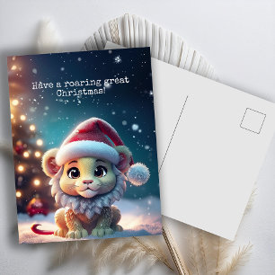 Cute Lion Santa Claws Christmas Holiday Postcard