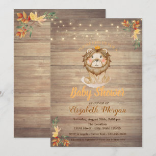 Cute Lion String Lights,Wood Texture Baby Shower Invitation