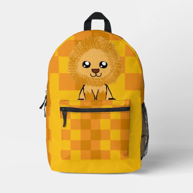 Cute Lion Themed Backpack (with checked pattern) (Front)