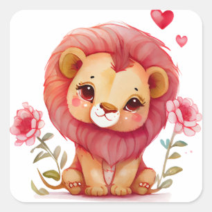 Cute Lion Valentine  Square Sticker