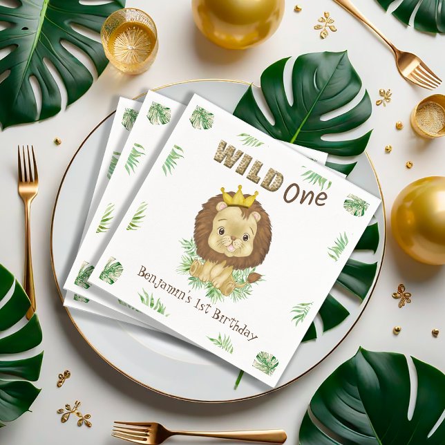 Cute Lion Watercolor 1st Birthday Theme Wild One Napkin (Creator Uploaded)