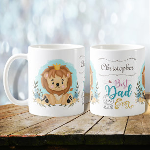 Cute Lion Wearing Crown Best Dad Ever Personalised Coffee Mug