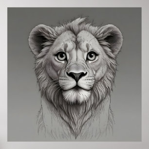 cute lion with big eyes poster