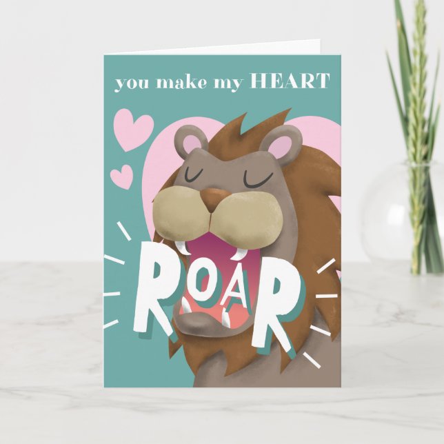Cute Lion | You Make My Heart ROAR Valentines Holiday Card (Front)
