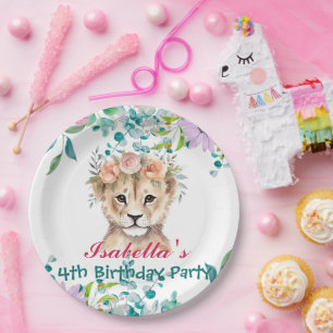 cute Lion zoo animals jungle Floral Birthday party Paper Plate