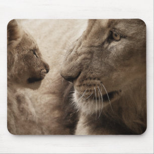 Cute Lioness and Playful Cub Mouse Mat