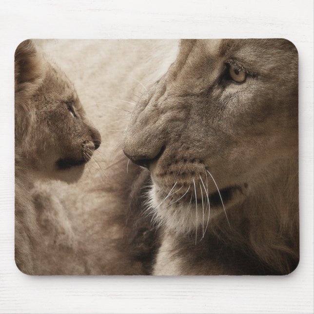 Cute Lioness and Playful Cub Mouse Mat (Front)