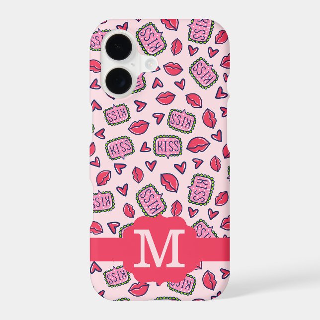 Cute Lips Kisses & Heart Doodles Pattern Monogram (Back)