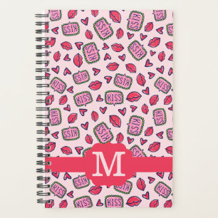 Cute Lips Kisses & Heart Doodles Pattern Monogram Planner