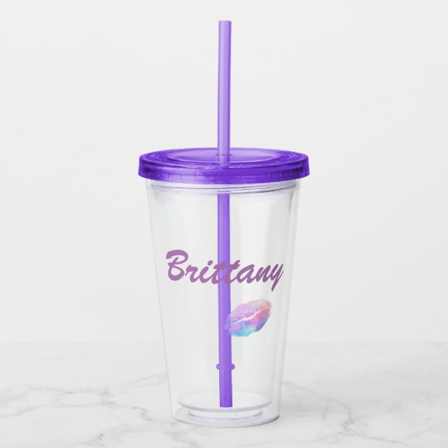Cute Lipstick Print Acrylic Tumbler (Front)