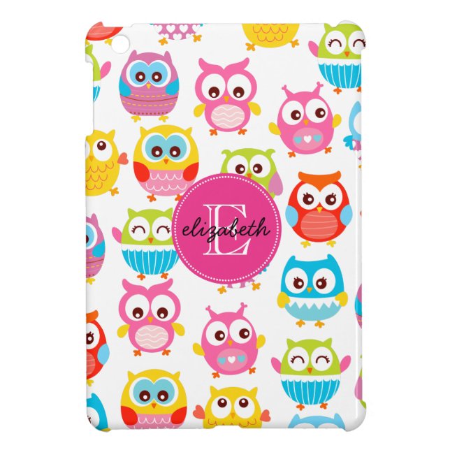 Cute Litte Owls Monogrammed iPad Mini Case (Back)