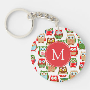 Cute Litte Owls Monogrammed Key Ring