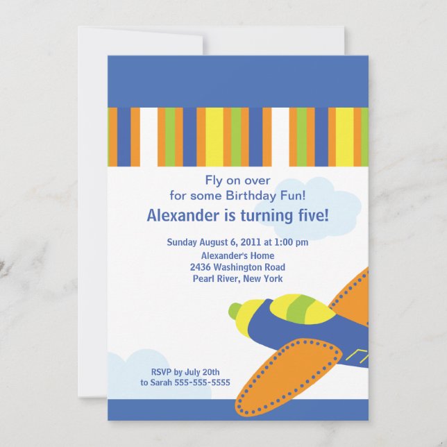 Cute Little Aeroplane Birthday Party Invitation (Front)