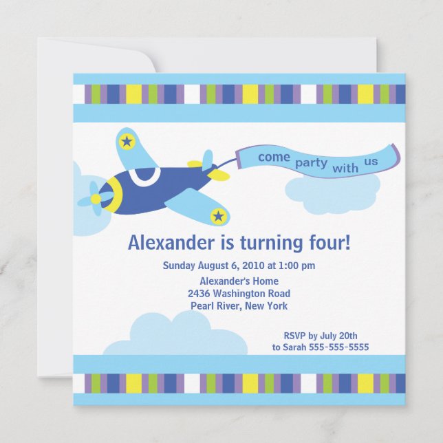 Cute Little Aeroplane Birthday Party Invitation (Front)