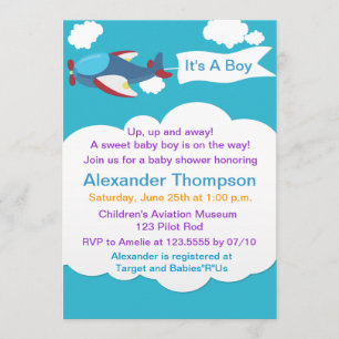 Cute Little Aeroplane Boy Baby Shower Invitation