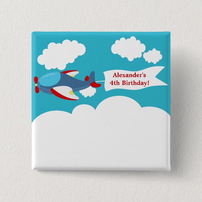 Cute Little Aeroplane Boy Birthday Button (Front)