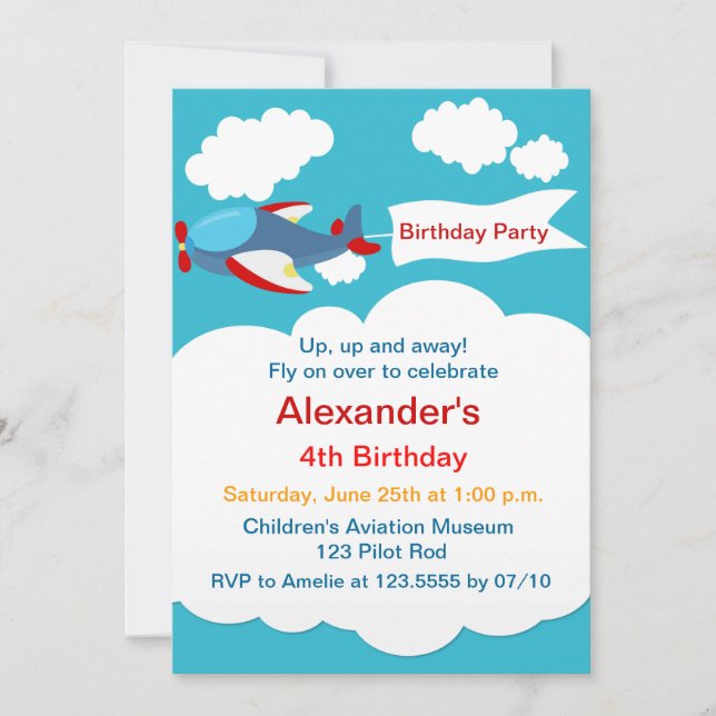 Cute Little Aeroplane Boy Birthday Invitation (Front)