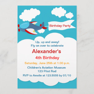 Cute Little Aeroplane Boy Birthday Invitation