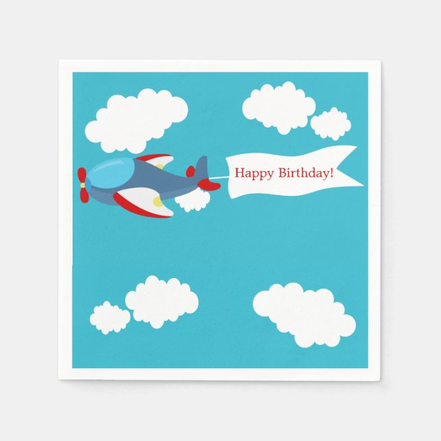 Cute Little Aeroplane Boy Birthday Paper Napkins (Front)