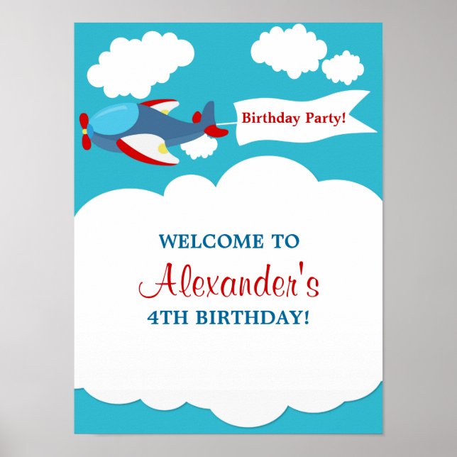 Cute Little Aeroplane Boy Birthday Poster (Front)