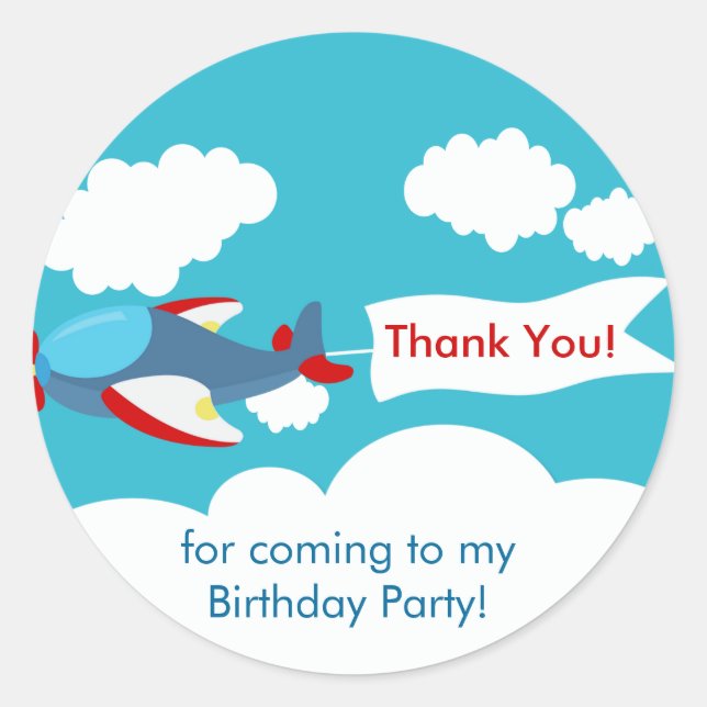 Cute Little Aeroplane Boy Birthday Sticker (Front)