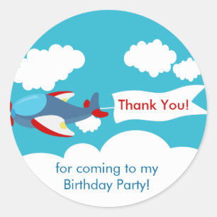 Cute Little Aeroplane Boy Birthday Sticker