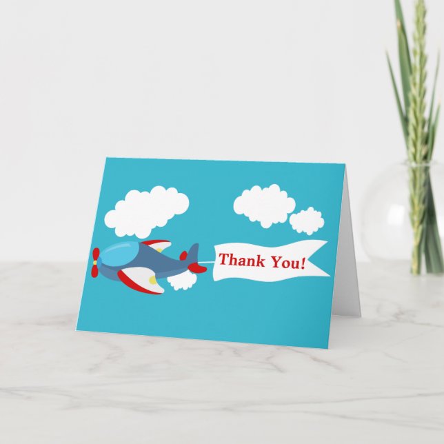 Cute Little Aeroplane Boy Thank You Card (Front)