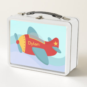 Cute Little Aeroplane Boys Personalised Metal Lunch Box