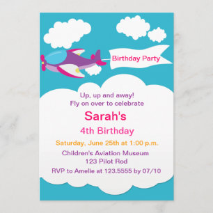 Cute Little Aeroplane Girl Birthday Invitation