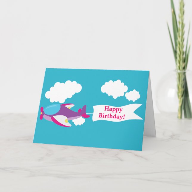 Cute Little Aeroplane Girl Greeting Card (Front)