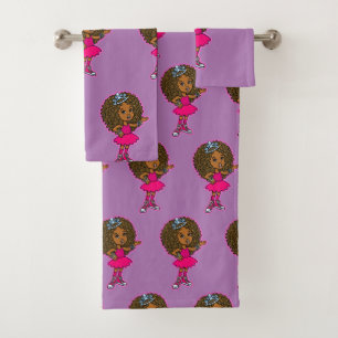 Cute Little African American Pink Princess Bath Towel Set