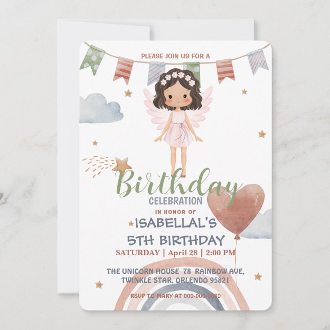 Cute Little angel afro girls Balloon Birthday Invitation (Front)