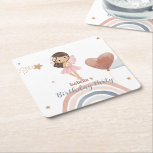 Cute Little angel afro girls Balloon Birthday Square Paper Coaster