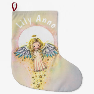 Cute Little Angel and Moon Christmas Stocking