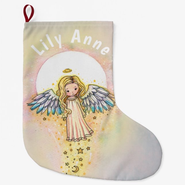 Cute Little Angel and Moon Christmas Stocking (Front)